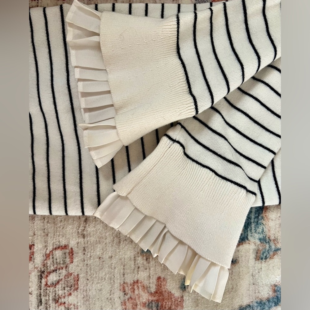 LOFT Ruffled Cuff Striped Sweater - Picture 5 of 7